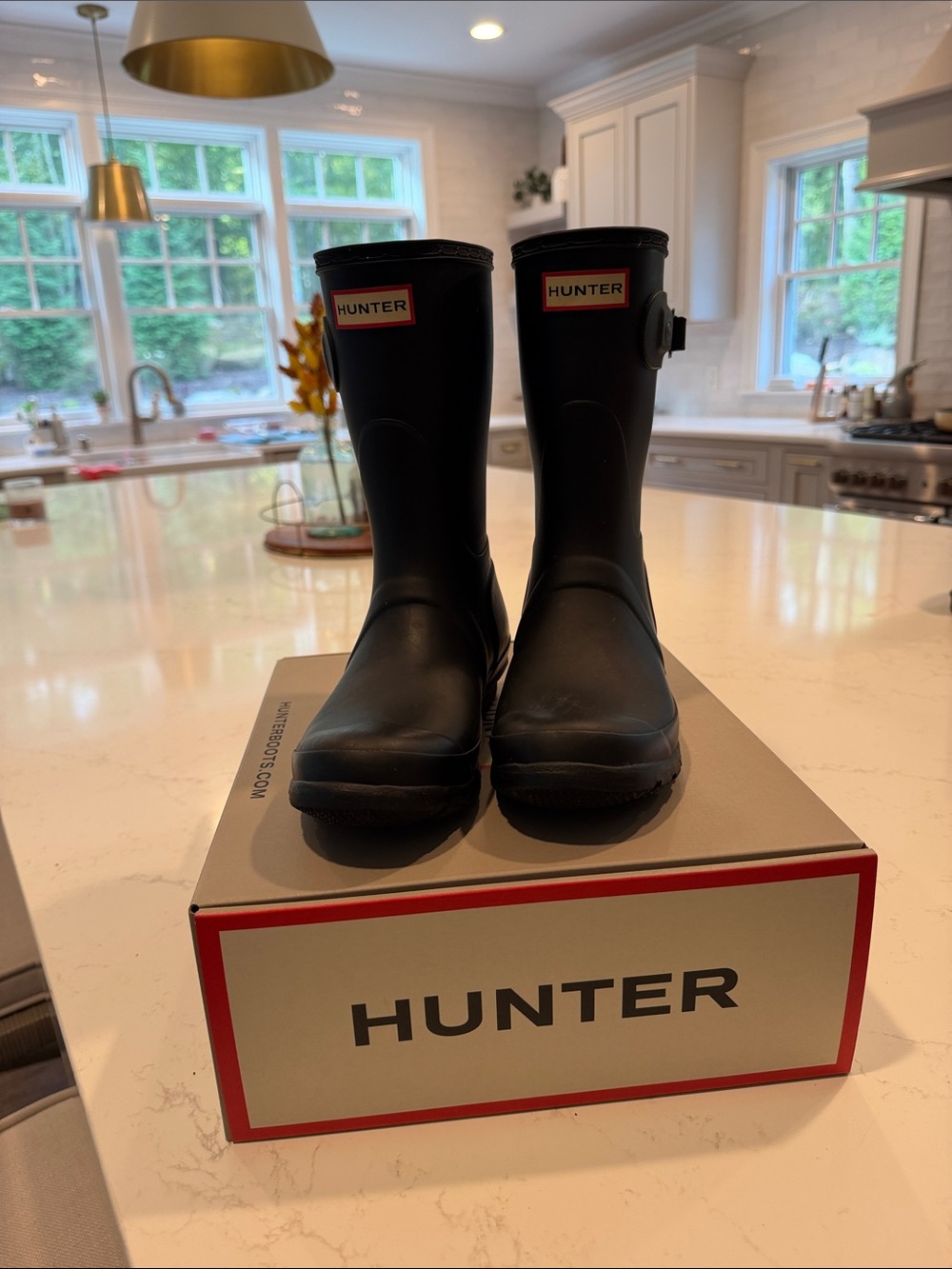 Hunter Black Matte Mid-Calf Rain Boots with Logo